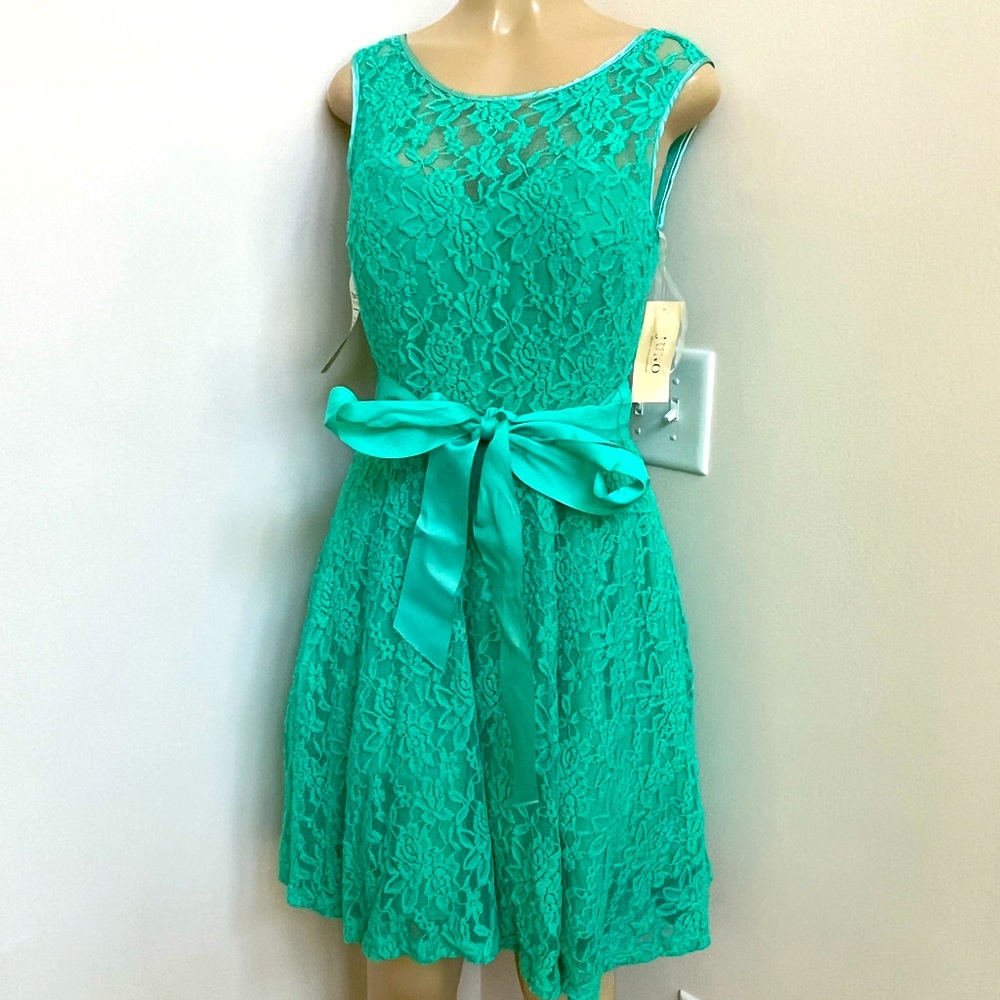 Juno mint lace belted dress